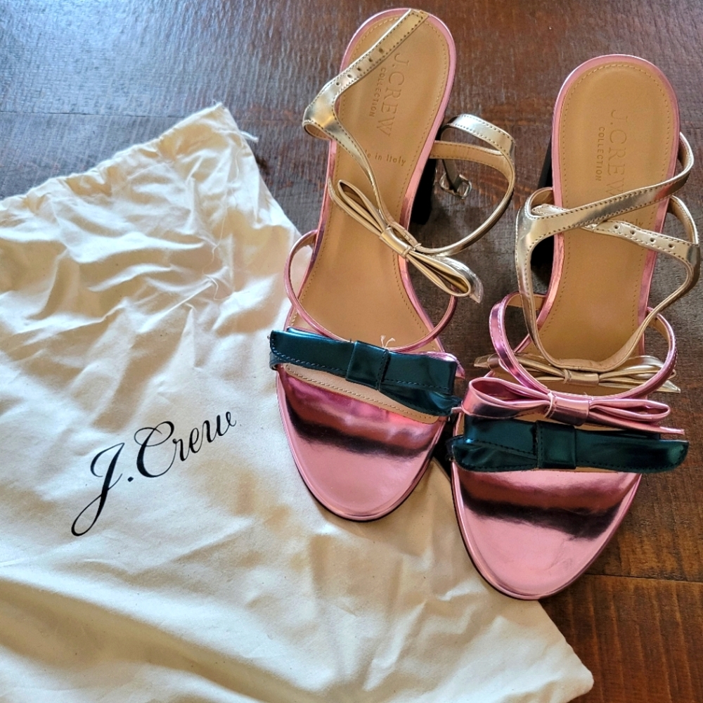 J.Crew Stella bow heels (100mm) in metallic emerald